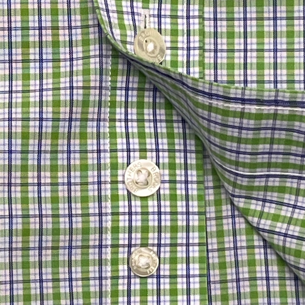 Brooks Brothers Button Down Mens L Green Blue Check Traditional Fit Short Sleeve - Picture 6 of 10